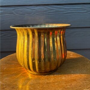 brass ribbed planter pot